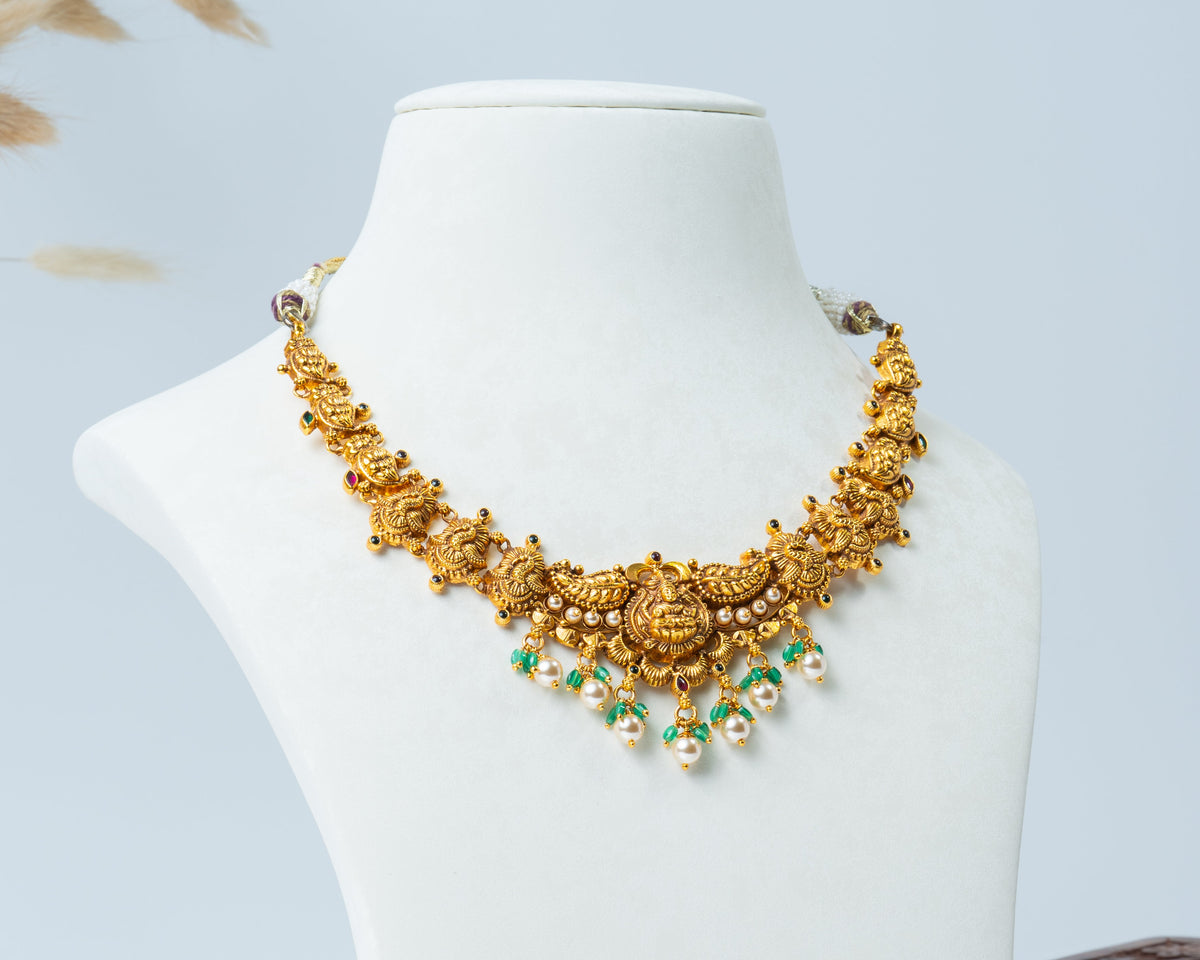 Lakshmi Peacock Gold-Plated Temple Choker