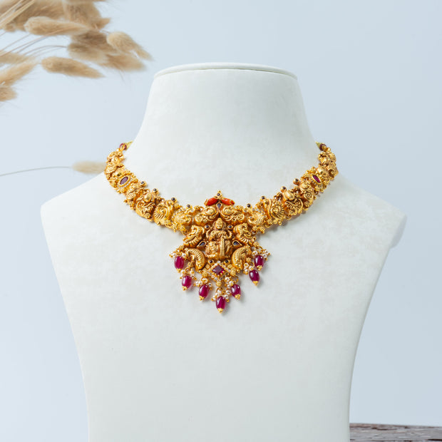 GP Choker 3 Gold Plated 925 Silver Temple Nakshi Choker Necklace
