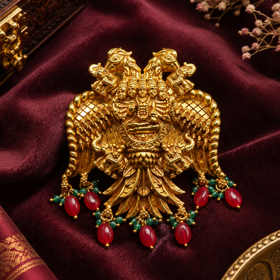 Royal Narasimha 925 Sterling Silver Gold Polished Traditional Temple Pendant