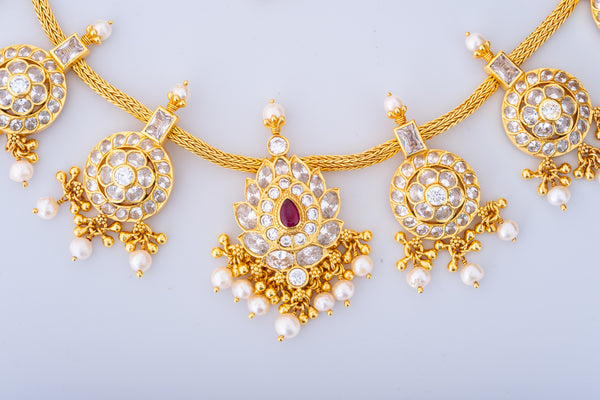 Ruby Polki Gold-Plated Necklace and Earrings Set