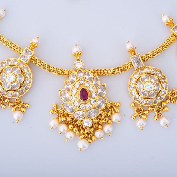 Ruby Polki Gold-Plated Necklace and Earrings Set