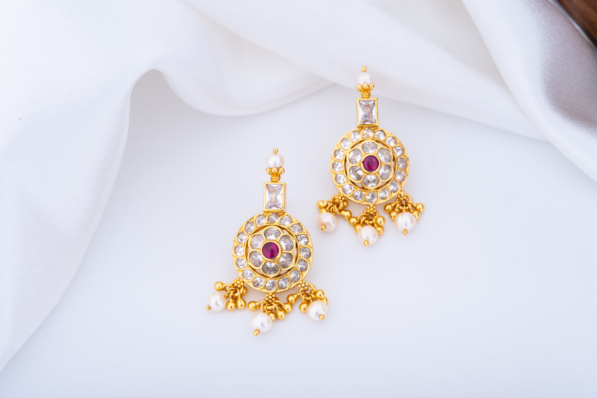Ruby Polki Gold-Plated Necklace and Earrings Set