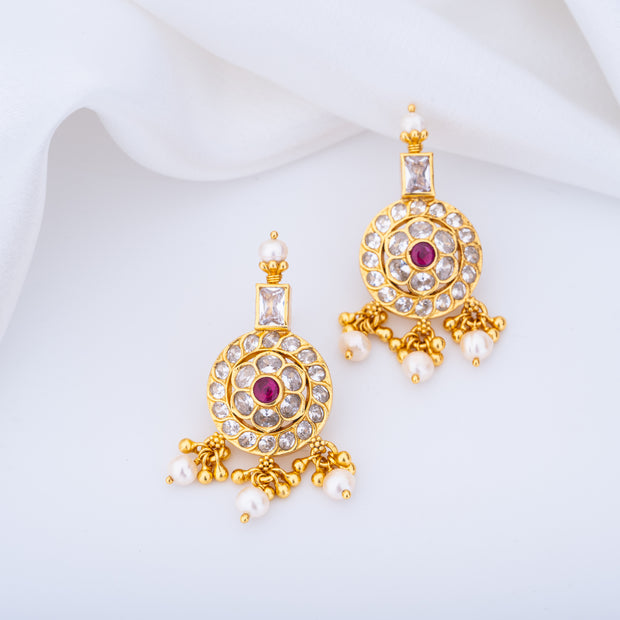 Ruby Polki Gold-Plated Necklace and Earrings Set