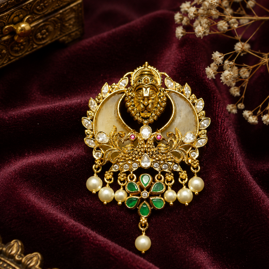Royal Narasimha 925 Sterling Silver Gold Polished Traditional Pendant
