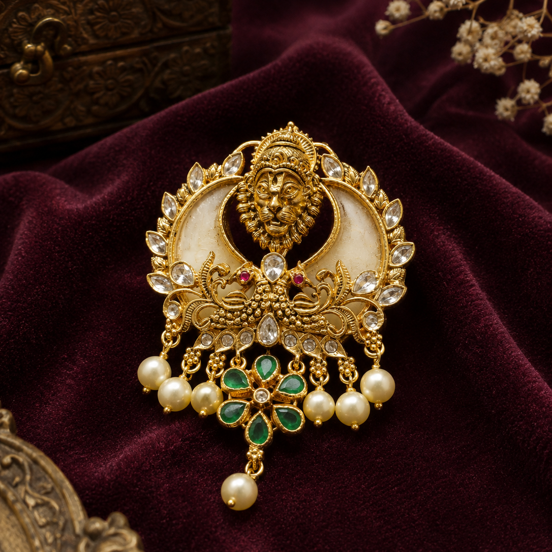 Royal Narasimha 925 Sterling Silver Gold Polished Traditional Pendant