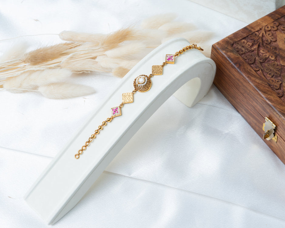 Ruby Kundan Gold-Plated Traditional Bracelet