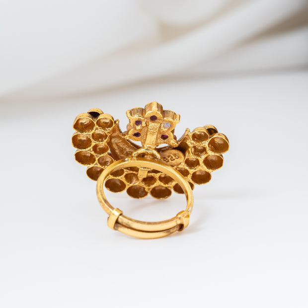Chandrika Ruby Floral Gold-Plated 925 Silver Adjustable Ring