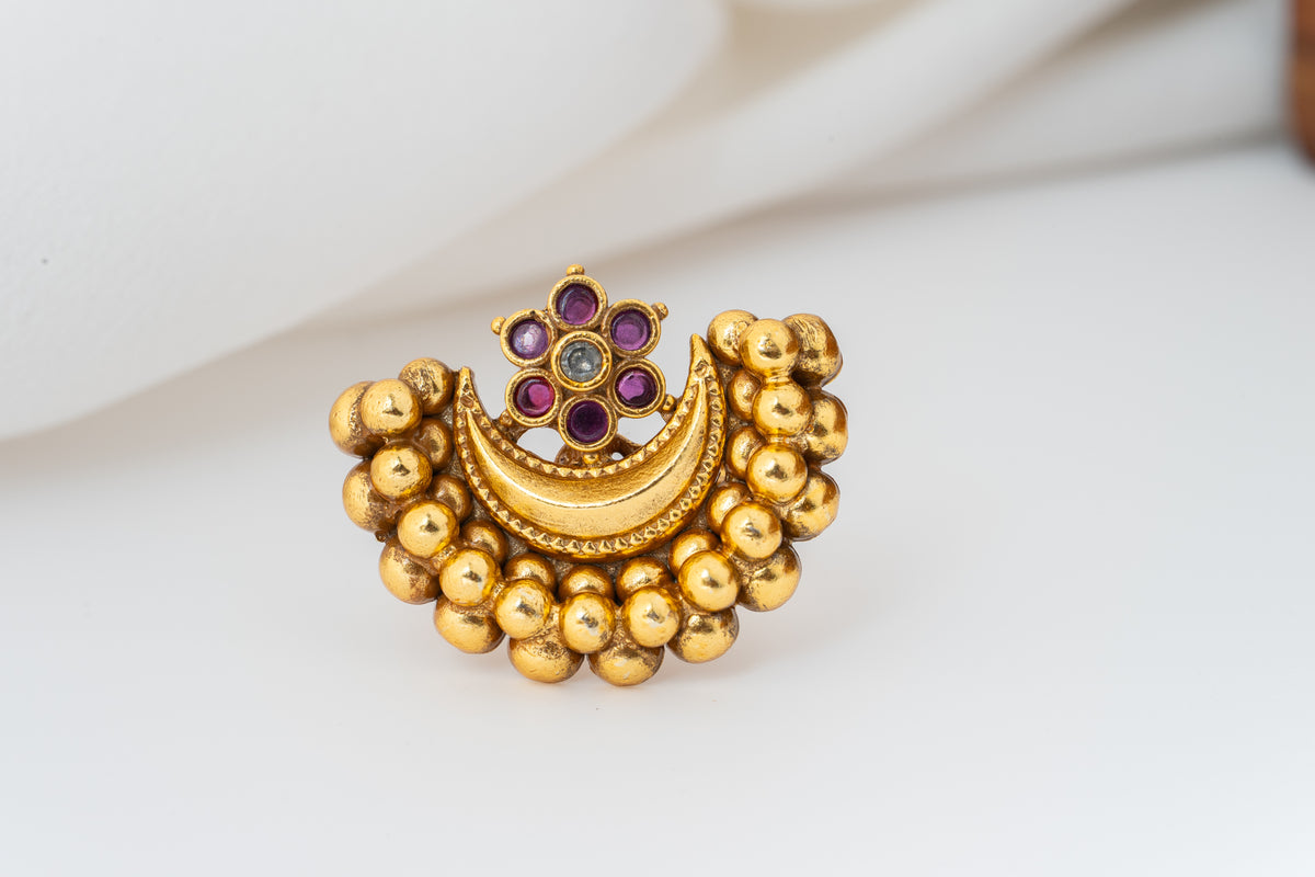 Chandrika Ruby Floral Gold-Plated 925 Silver Adjustable Ring