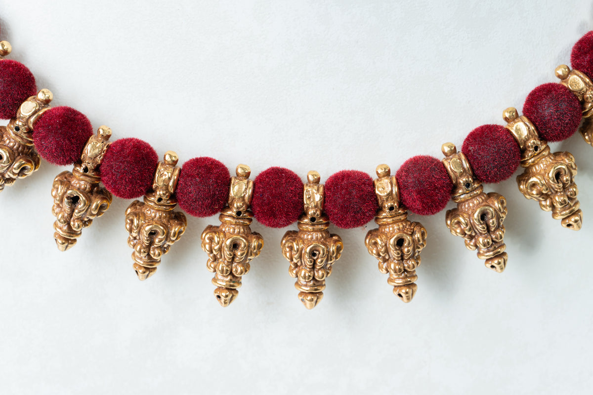 Maroon Thread Temple Motif Gold-Plated Necklace
