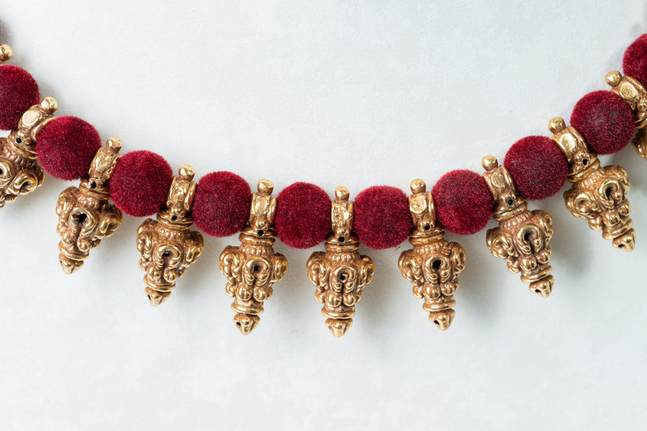 Maroon Thread Temple Motif Gold-Plated Necklace