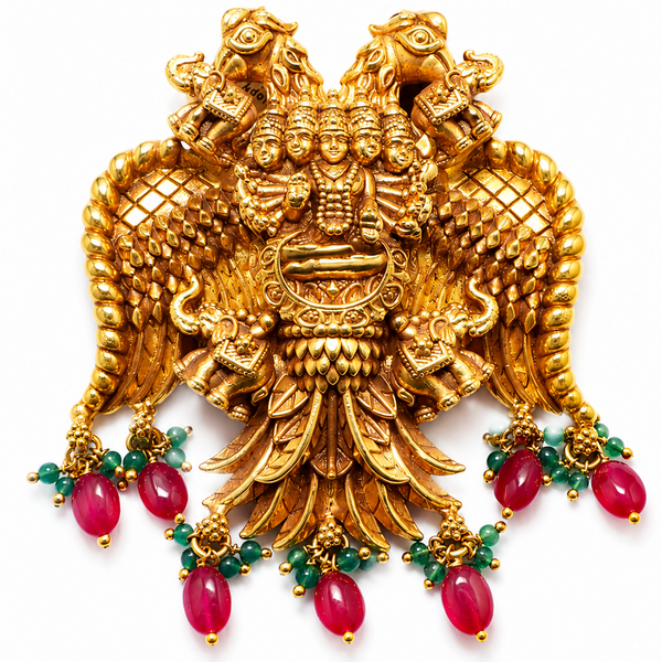 Royal Narasimha 925 Sterling Silver Gold Polished Traditional Temple Pendant
