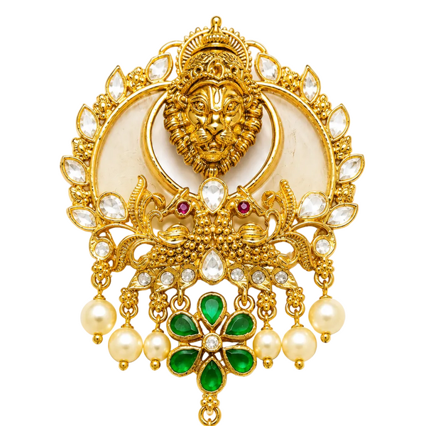Royal Narasimha 925 Sterling Silver Gold Polished Traditional Pendant