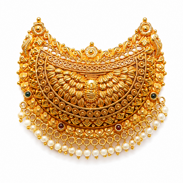Royal Lakshmi 925 Sterling Silver Gold Polished Traditional Temple Pendant
