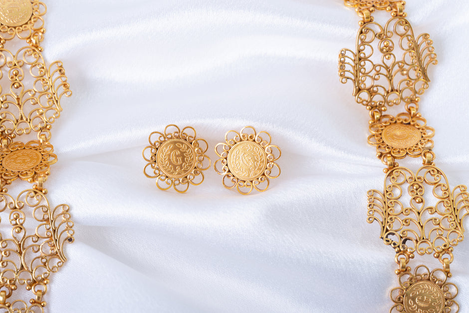 Traditional Gold-Plated Filigree Haram Necklace Set with Earrings