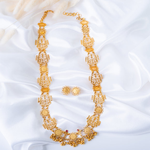 Traditional Gold-Plated Filigree Haram Necklace Set with Earrings