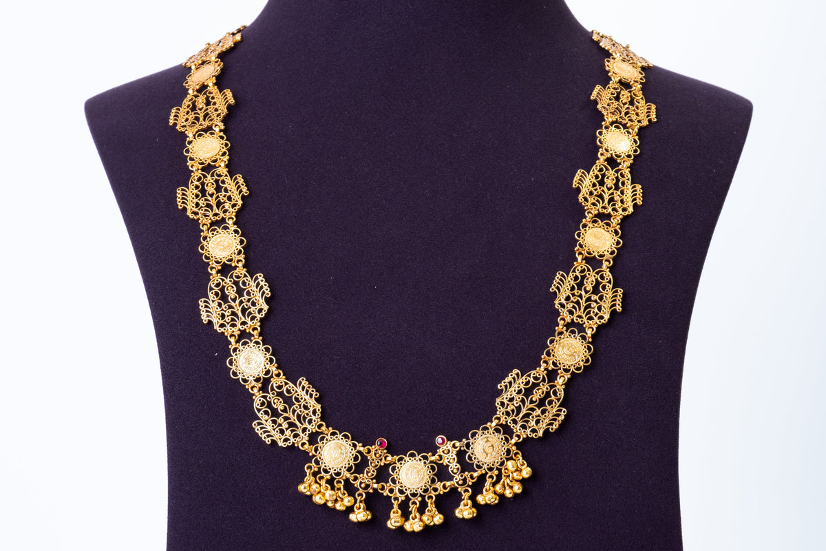 Traditional Gold-Plated Filigree Haram Necklace Set with Earrings