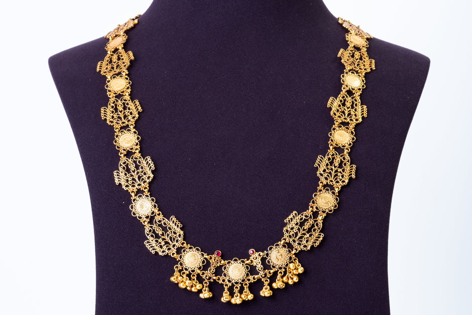 Traditional Gold-Plated Filigree Haram Necklace Set with Earrings