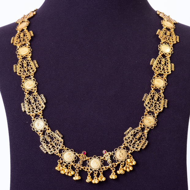 Traditional Gold-Plated Filigree Haram Necklace Set with Earrings