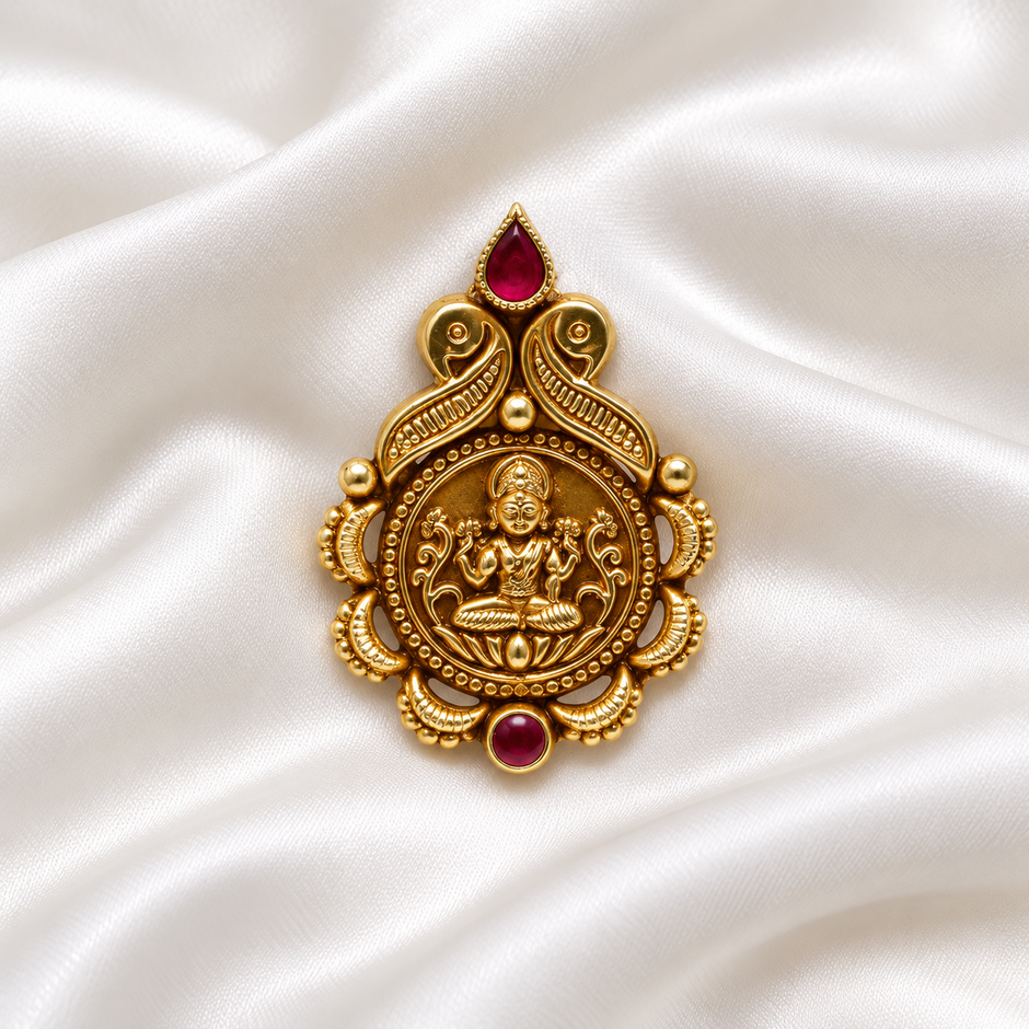 Divine Lakshmi 925 Silver Gold Polished Ruby Stone Temple Earrings