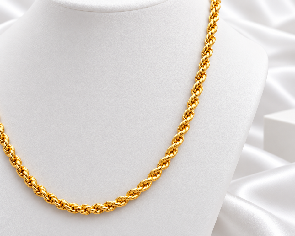 Classic Gold Tone Twisted Rope Chain Necklace