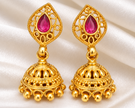 Royal Ruby Pink 925 Sterling Silver Gold Polished Jhumka Earrings