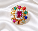Royal Navratna Multicolor Stone 925 Silver Gold Polished Stud Earrings