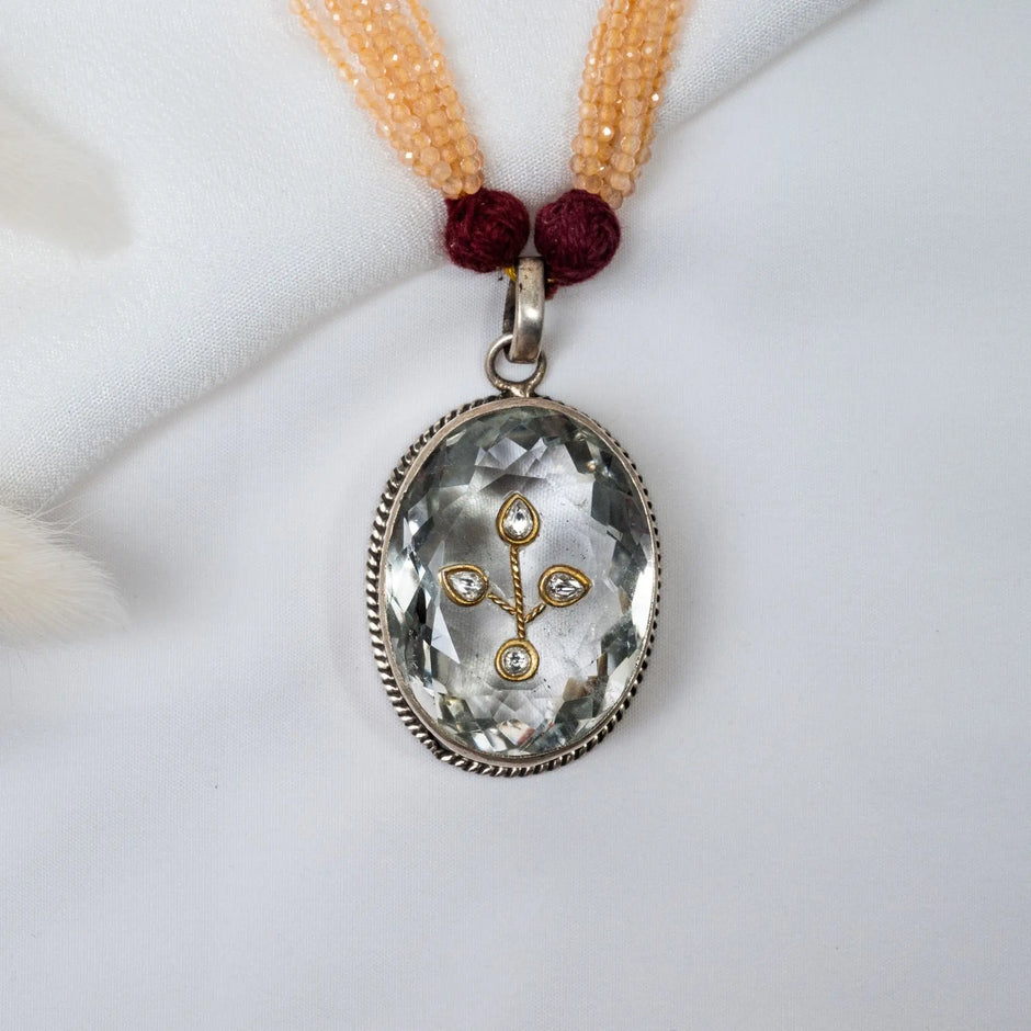 Royal Jaipur 925 Premium Silver Golkonda Peach Beads Necklace