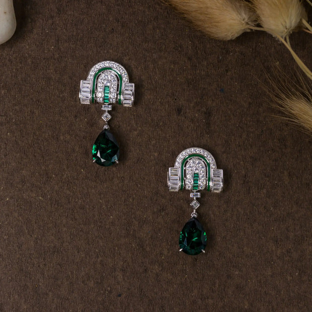 925 Premium Silver Headphone Emerald Stud Earrings