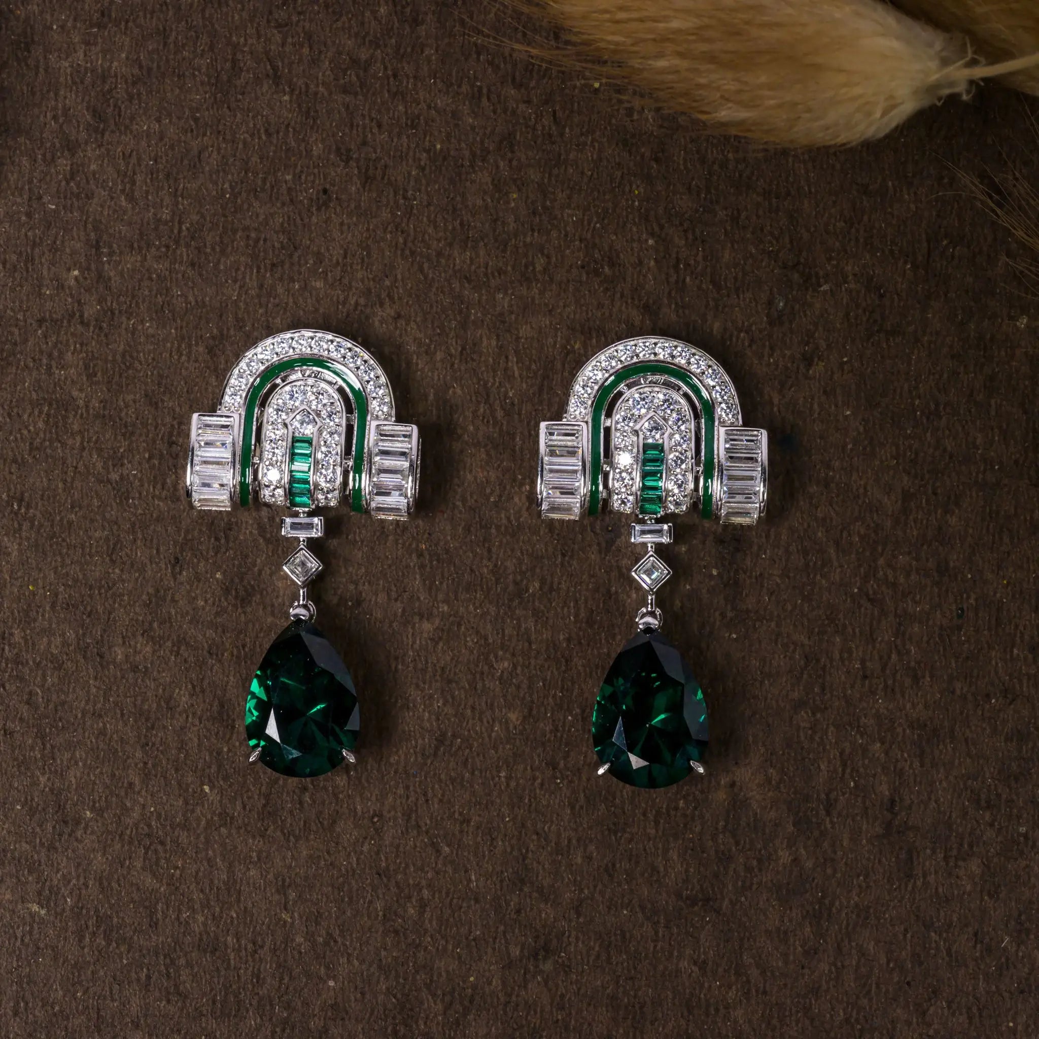 925 Premium Silver Headphone Emerald Stud Earrings