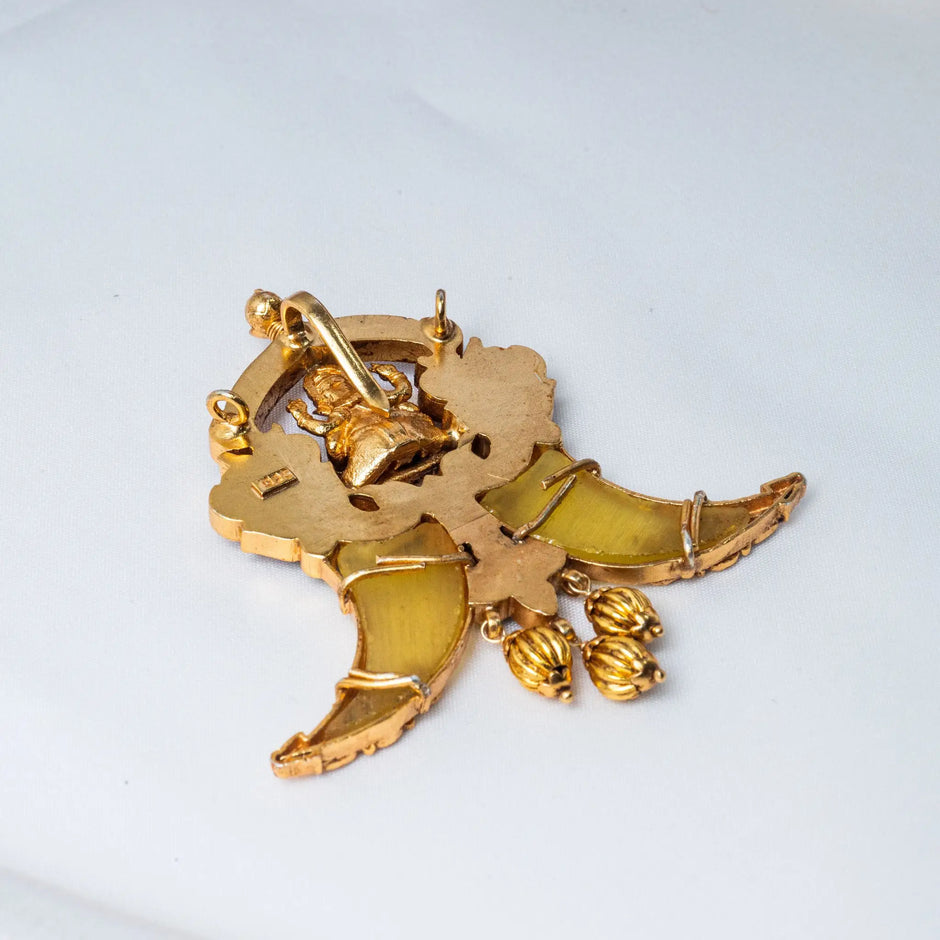 925 Premium Silver Huli Ganesh Gold Bead Pendant