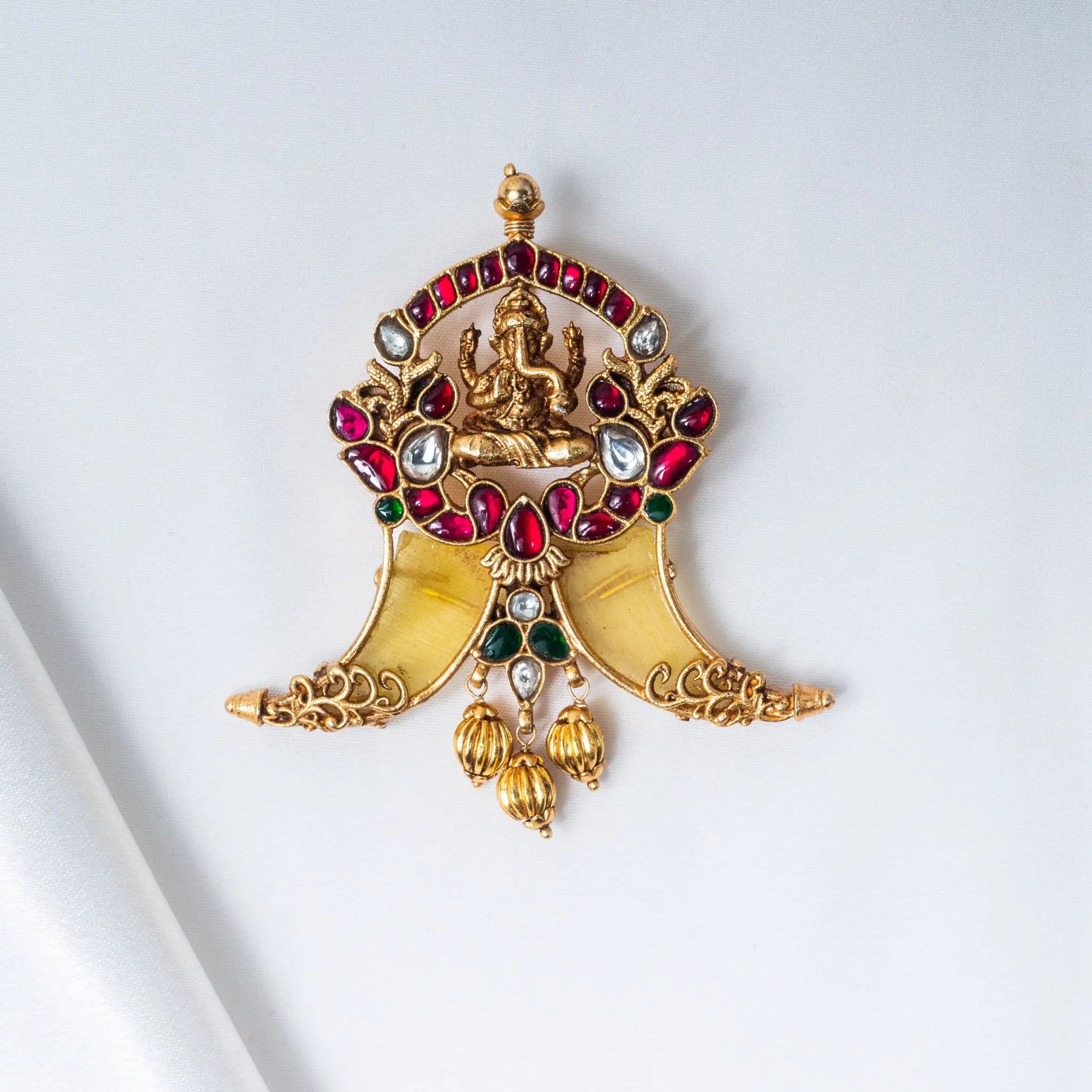 925 Premium Silver Huli Ganesh Gold Bead Pendant