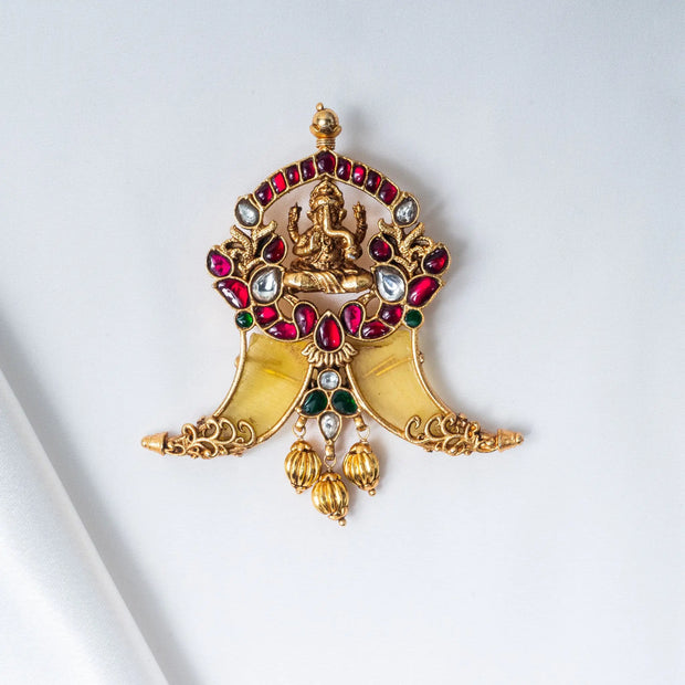 925 Premium Silver Huli Ganesh Gold Bead Pendant