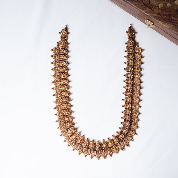 Lakshmi Coin Gold-Plated 925 Sterling Silver Temple Necklace with Ruby Stones