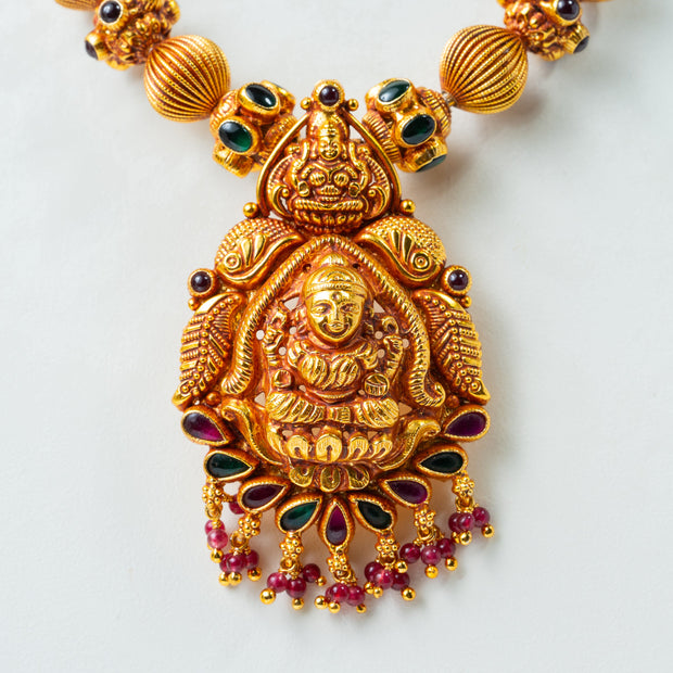 Lakshmi Gundu Antique Gold-Plated Temple Necklace