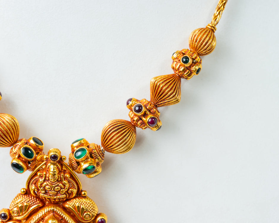 Lakshmi Gundu Antique Gold-Plated Temple Necklace