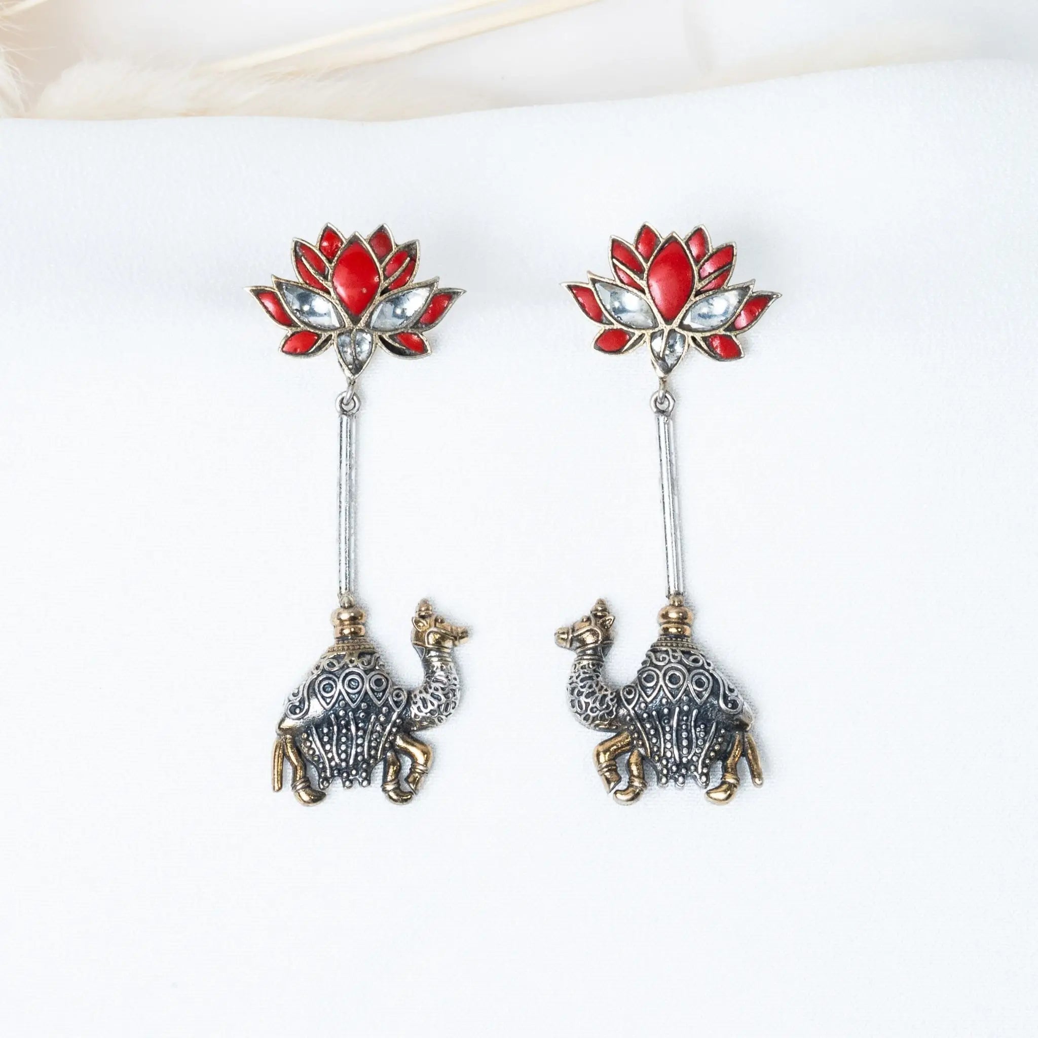 925 Premium Silver Lotus Camel Hanging Earrings