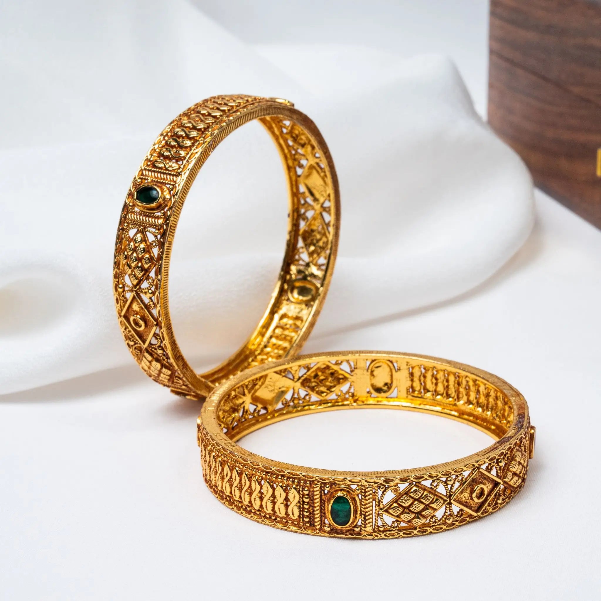 925 Premium Silver Muldesign Gold Finish Bangles (Pair)