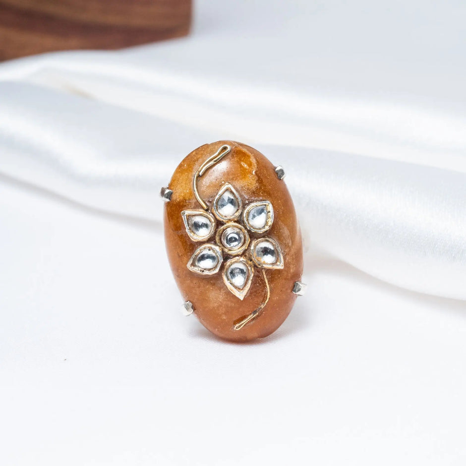 925 Premium Marble Kundan Silver Ring