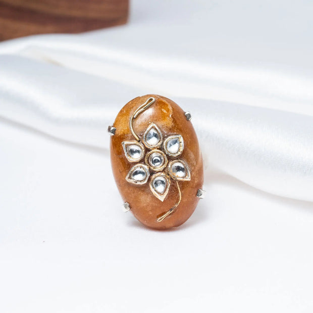 925 Premium Marble Kundan Silver Ring