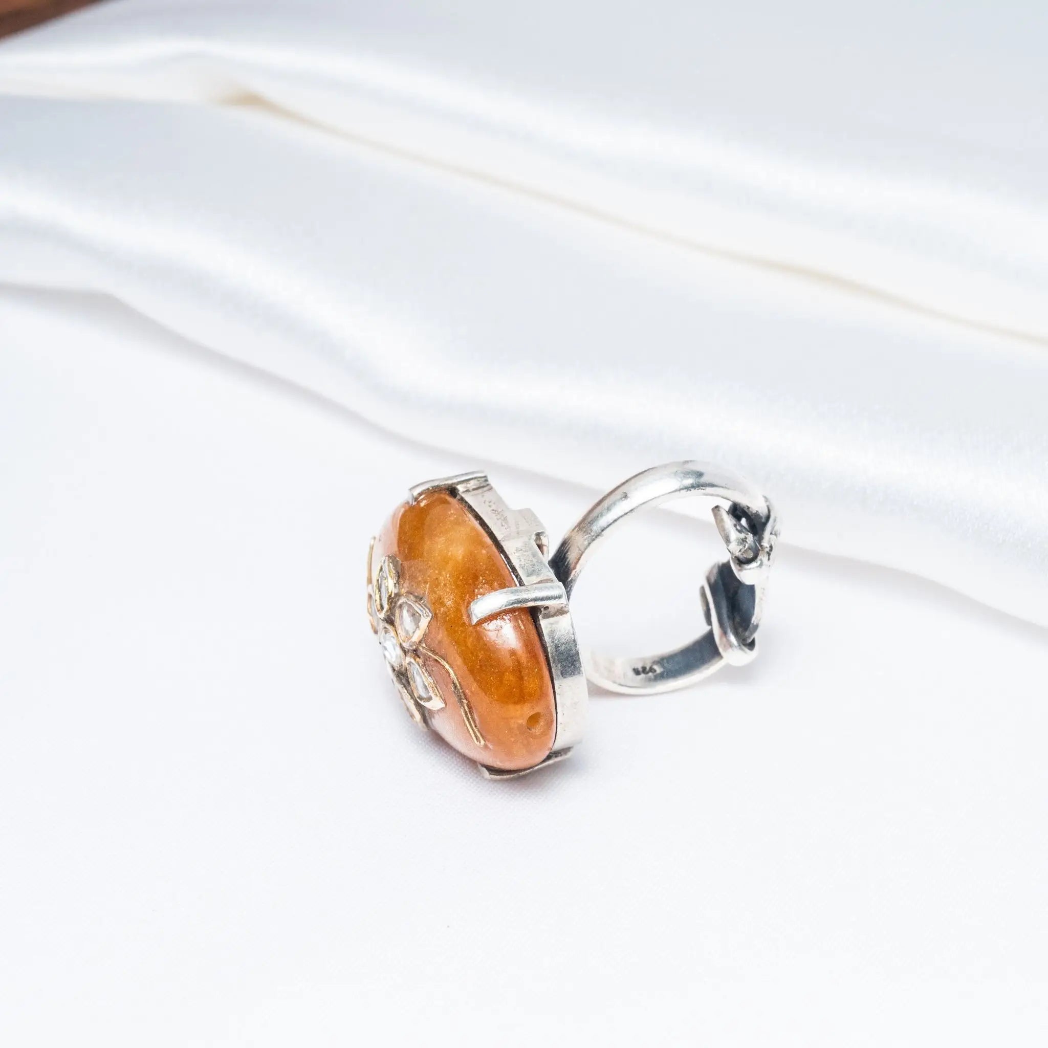 925 Premium Marble Kundan Silver Ring
