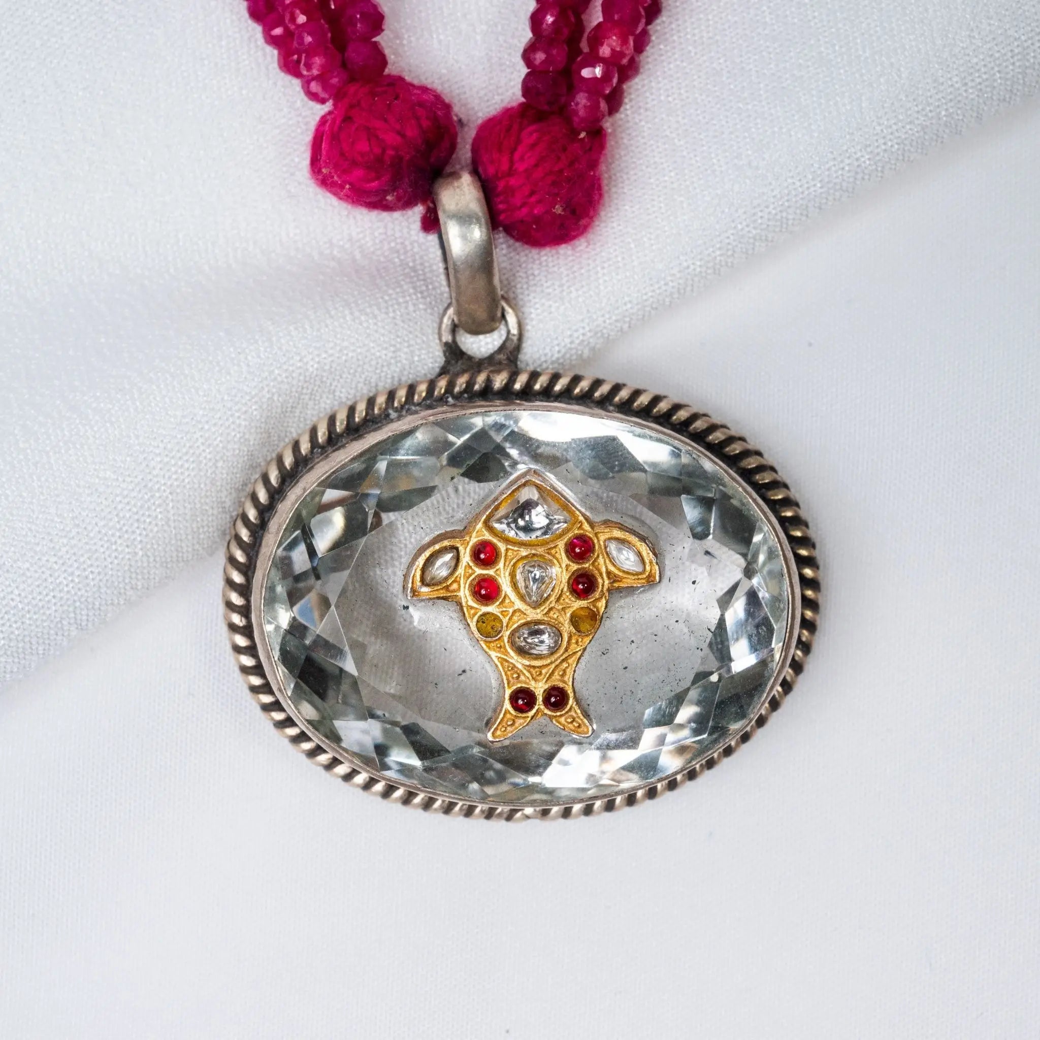 Royal Jaipur 925 Premium Matsya Crystal Ruby Beads Silver Necklace