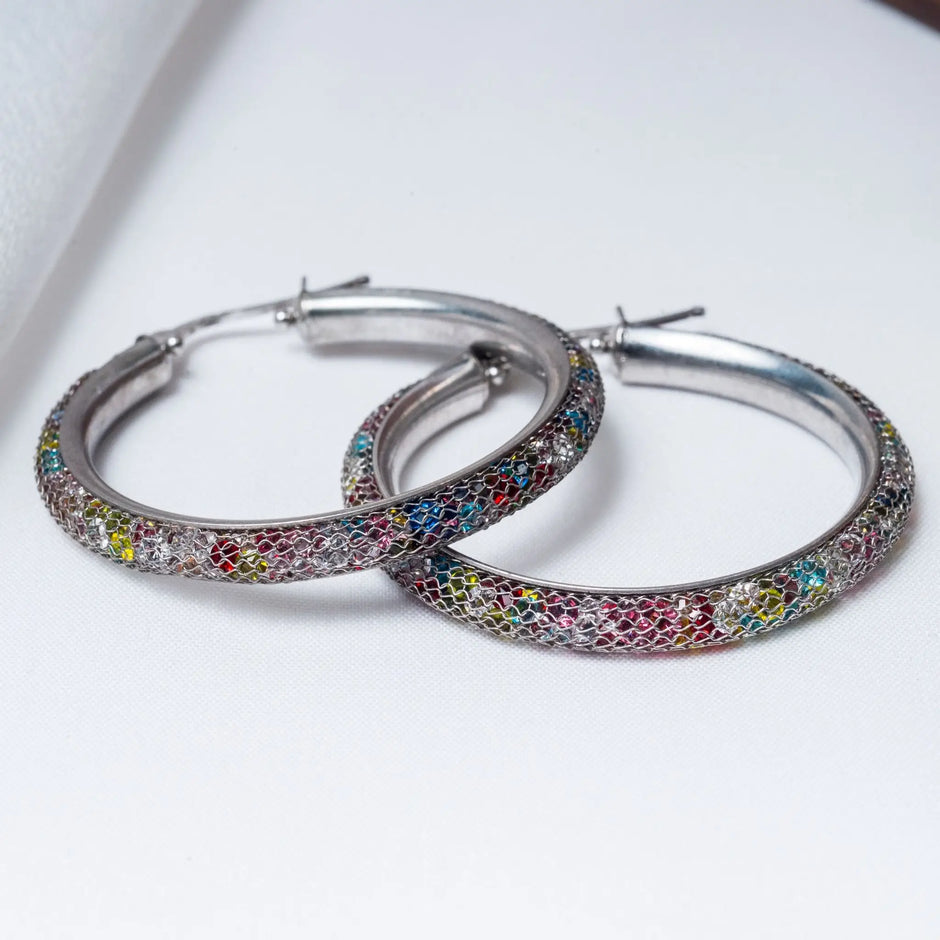 Mesh Color CZ Bali Earrings in 925 Premium Silver Jewelry for Women