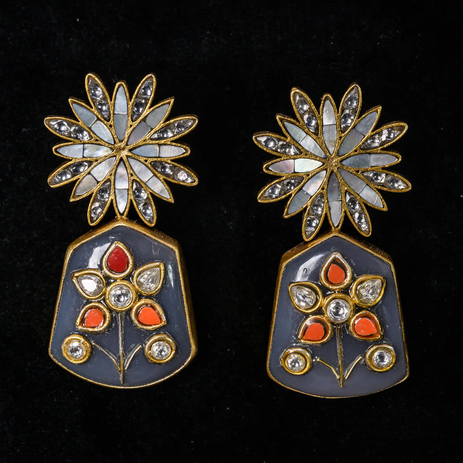 925 Premium Silver Moonstone Flower Semi Hanging Earrings