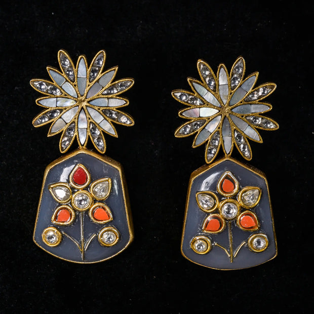 925 Premium Silver Moonstone Flower Semi Hanging Earrings