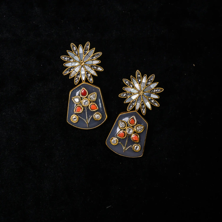 925 Premium Silver Moonstone Flower Semi Hanging Earrings