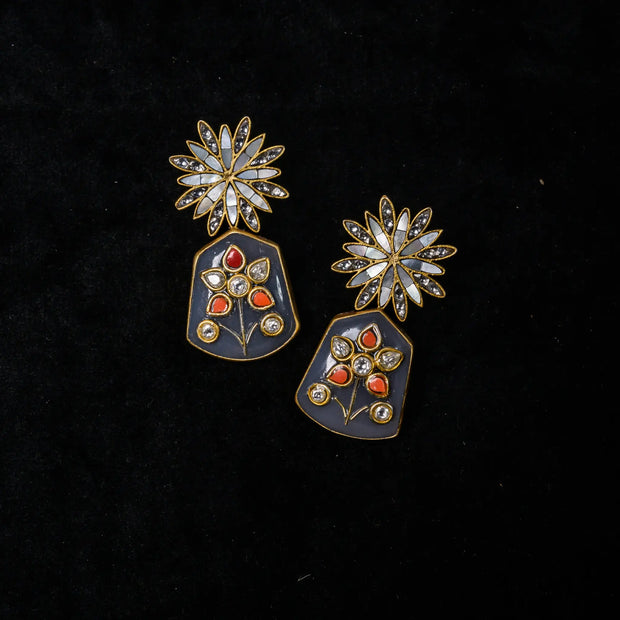 925 Premium Silver Moonstone Flower Semi Hanging Earrings