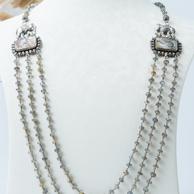 Oxidised Silver Elephant Multi-Layer Beaded Necklace