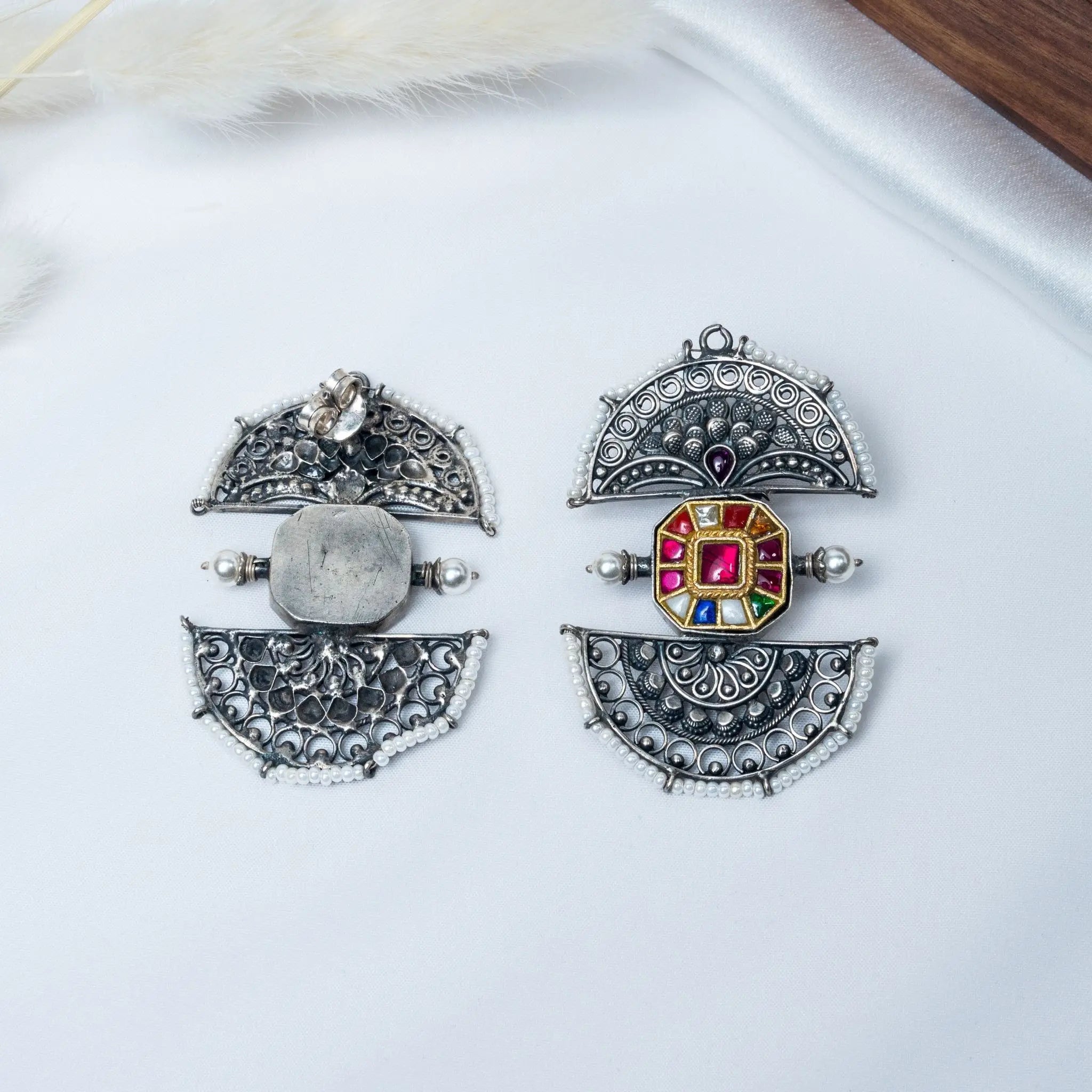 Navaratna Dual Tone Hanging Earrings for Women – 925 Premium Silver Jewelry