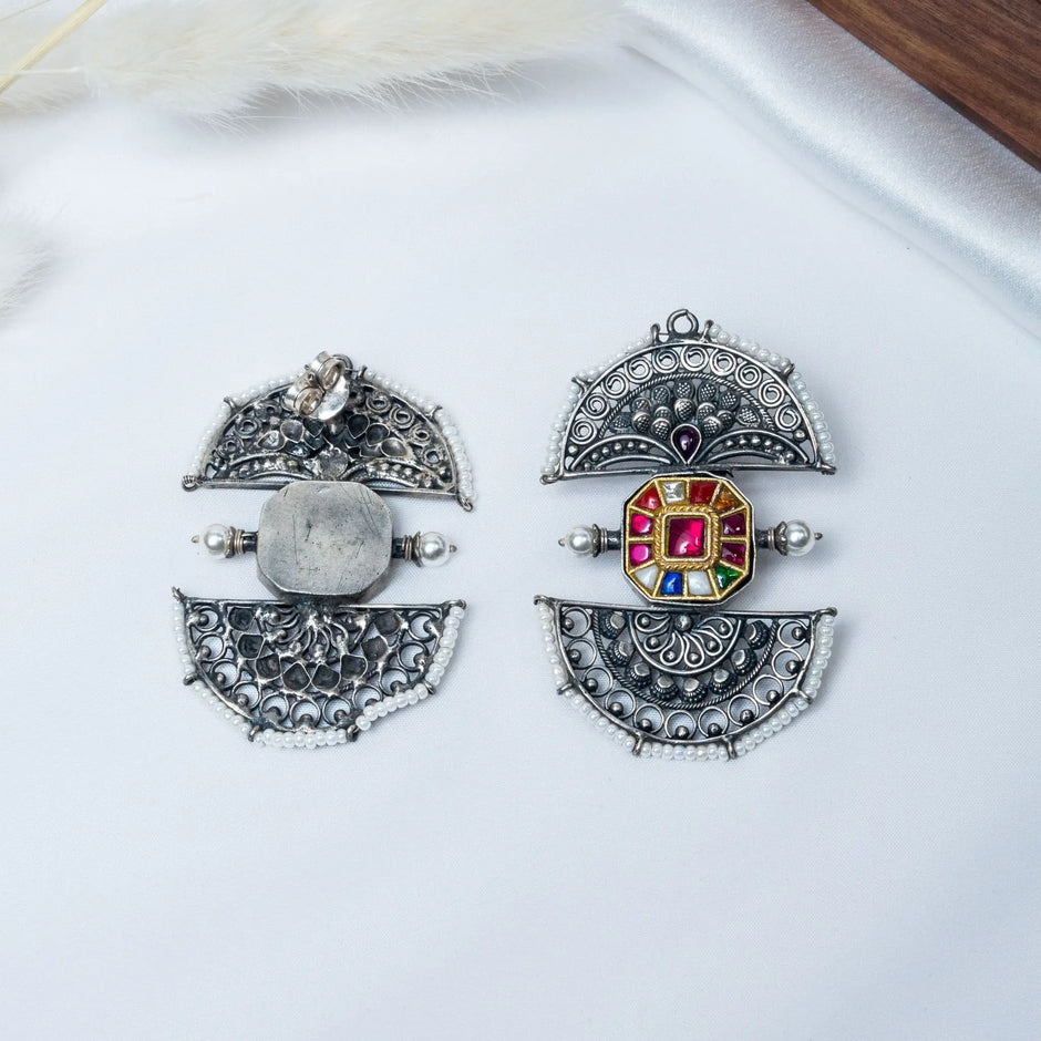 Navaratna Dual Tone Hanging Earrings for Women – 925 Premium Silver Jewelry