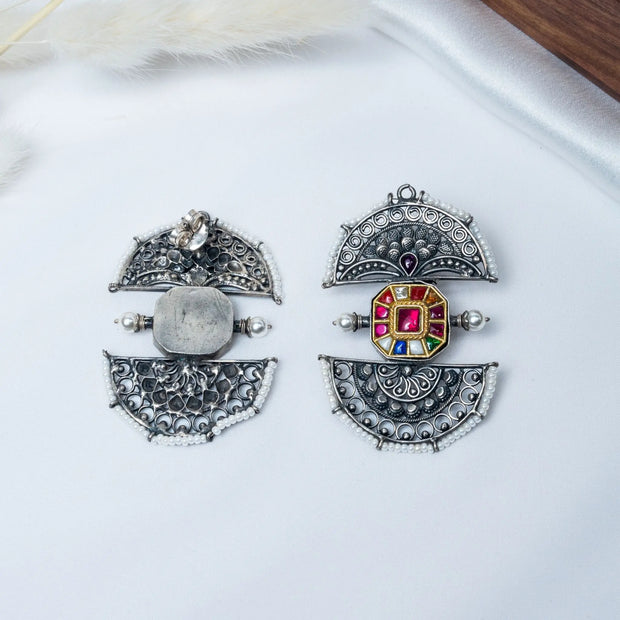 Navaratna Dual Tone Hanging Earrings for Women – 925 Premium Silver Jewelry